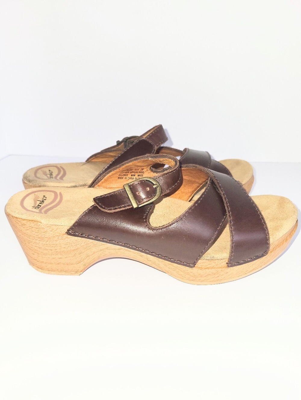 Dansko Sela Wedge Sandals Comfort Leather & Faux Wood Platform Size 39 Or 8.5-9 - Picture 7 of 15